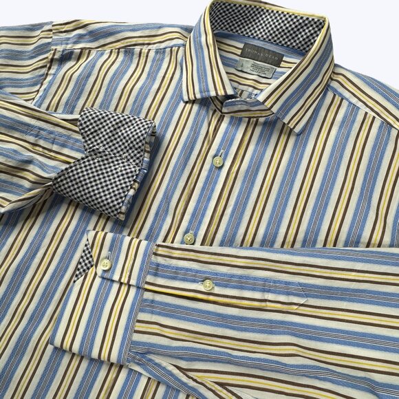Thomas Dean Men's Long Sleeve Button Front Striped Shirt Size‎ Large 100% cotton - Picture 1 of 9